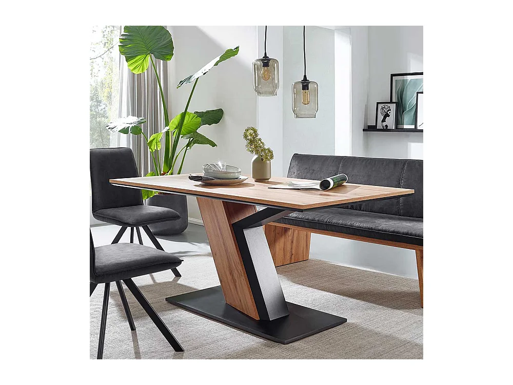 Moderner Esszimmer Tisch in Wildeichefarben Säulengestell