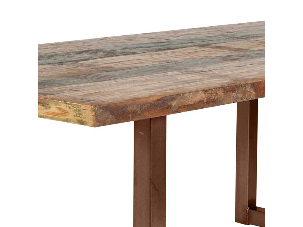 Esszimmertisch aus Recyclingholz Bunt antik Braun Stahl