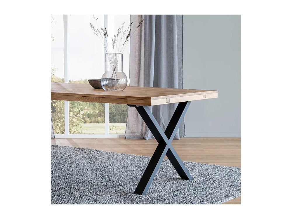 Esszimmertisch aus Eiche Massivholz und Metall 75 cm hoch