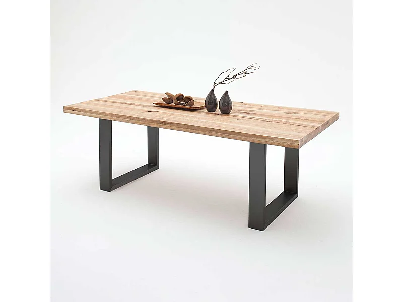 Esszimmertisch in Wildeichefarben Zerreiche Massivholz und Stahl in Anthrazit