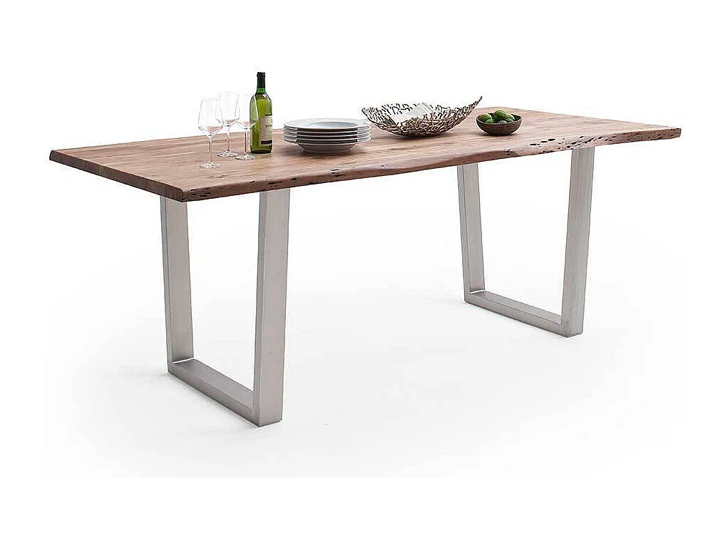 Esstisch Holztisch aus Massivholz und Edelstahl