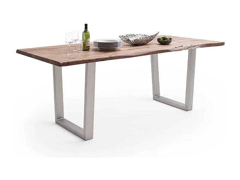 Esstisch Holztisch aus Massivholz und Edelstahl