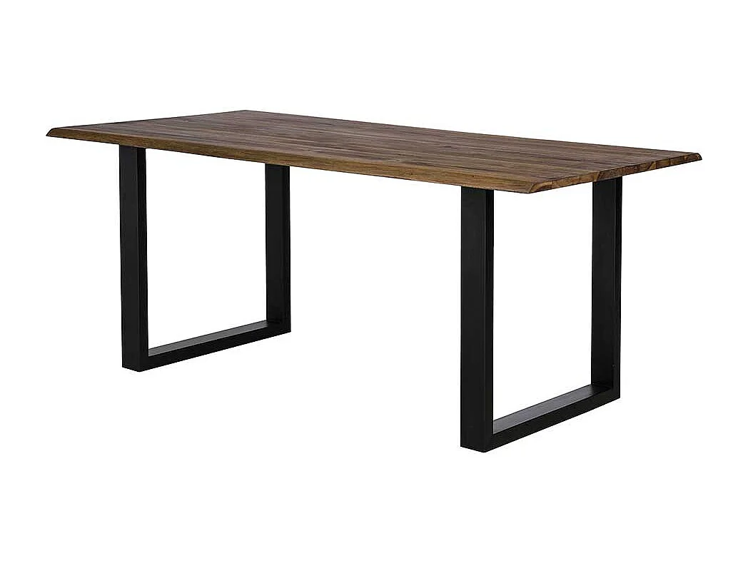 Küchentisch mit Baumkanten in Walnussfarben und Schwarz 75 cm hoch