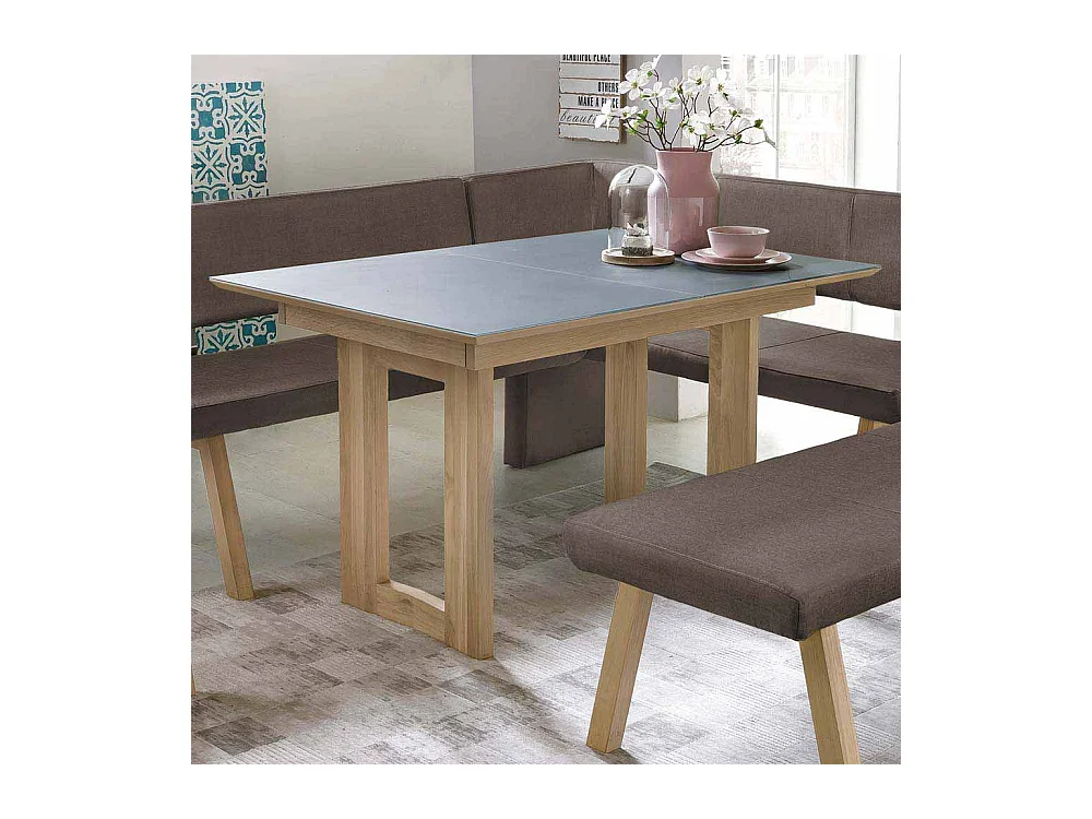 Esszimmertisch aus Eiche Massivholz Grauglas