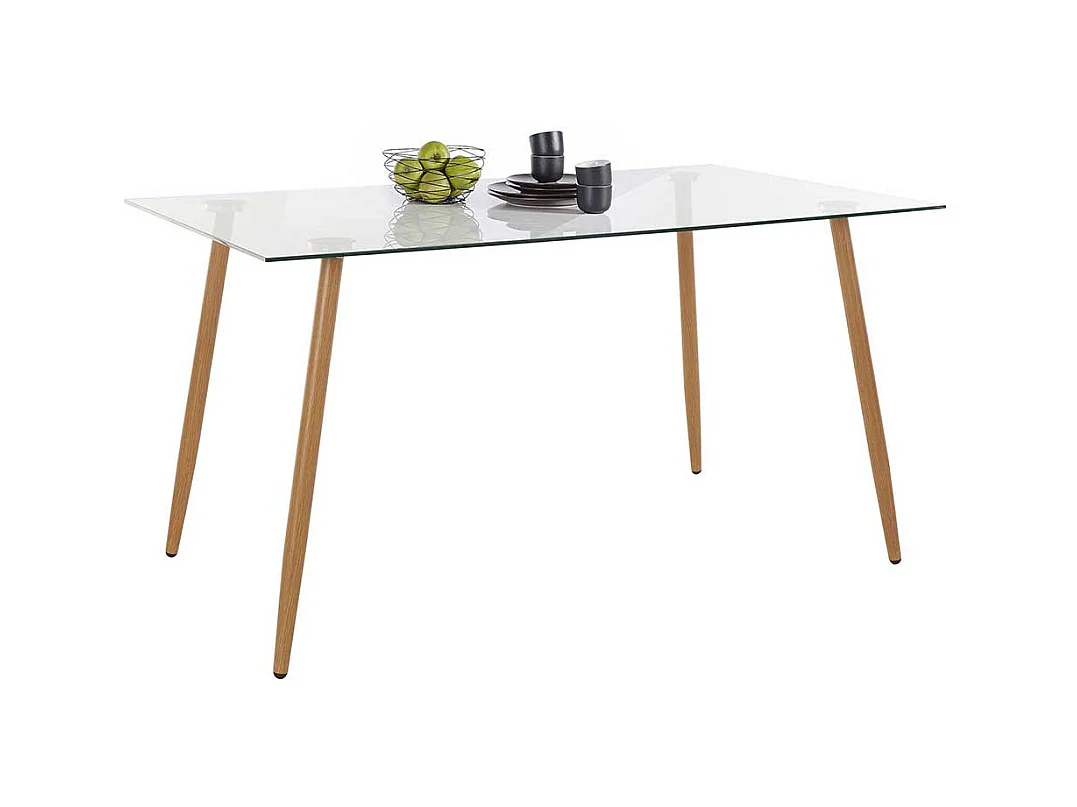 Glas Esszimmertisch mit 4-Fußgestell in Eichefarben Skandi Design