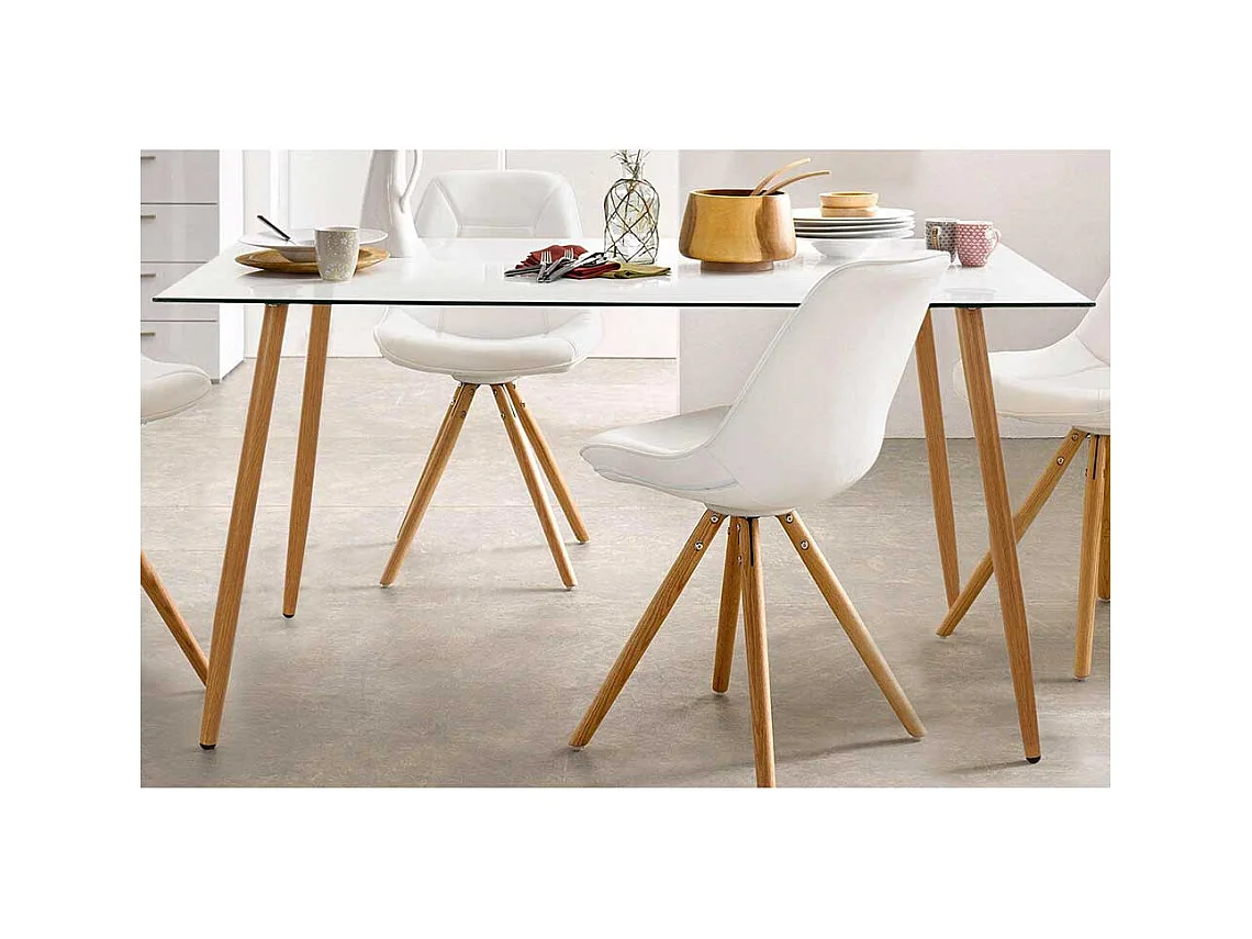 Glas Esszimmertisch mit 4-Fußgestell in Eichefarben Skandi Design