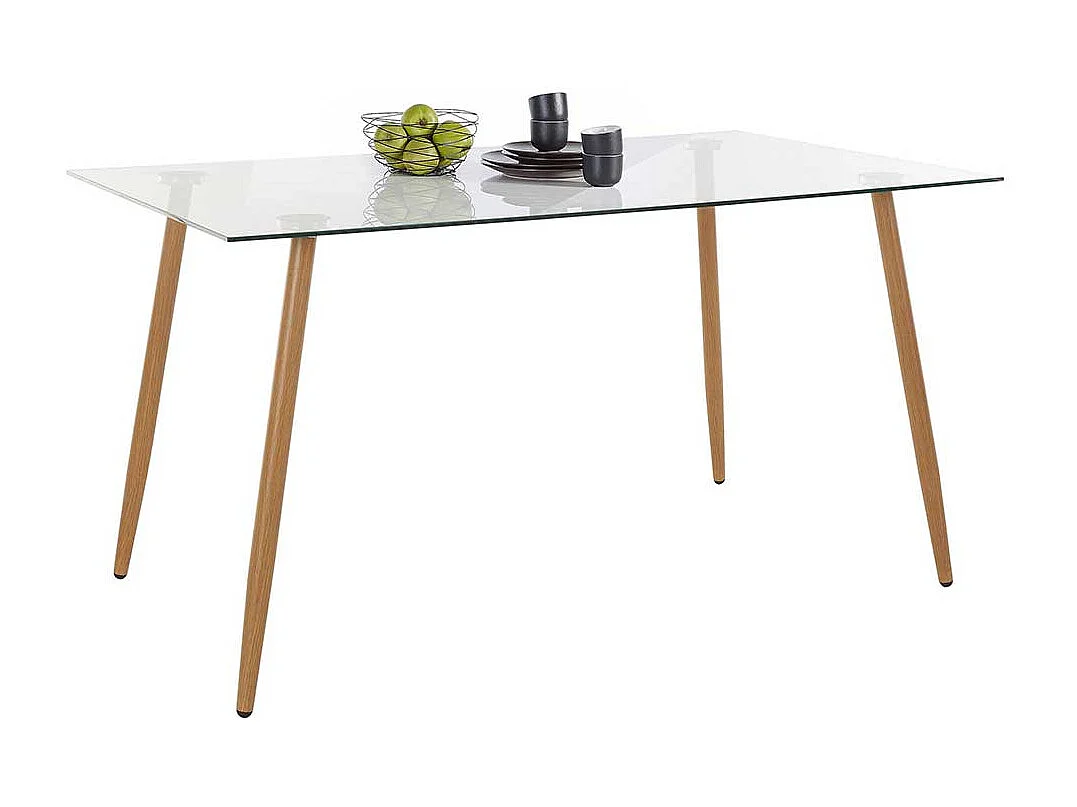 Glas Esszimmertisch mit 4-Fußgestell in Eichefarben Skandi Design