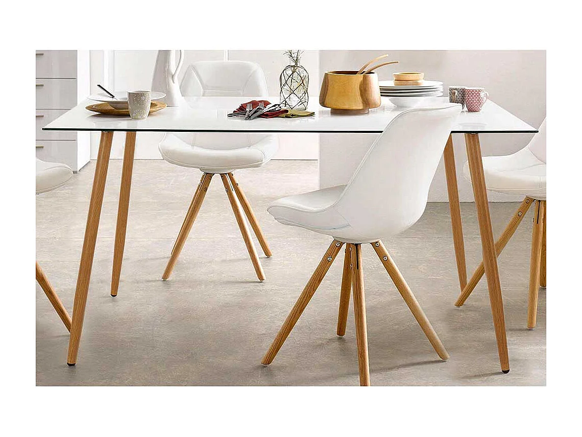 Glas Esszimmertisch mit 4-Fußgestell in Eichefarben Skandi Design