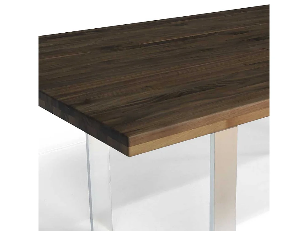 Küchentisch aus Nussbaum Massivholz und Edelstahl 75 cm hoch