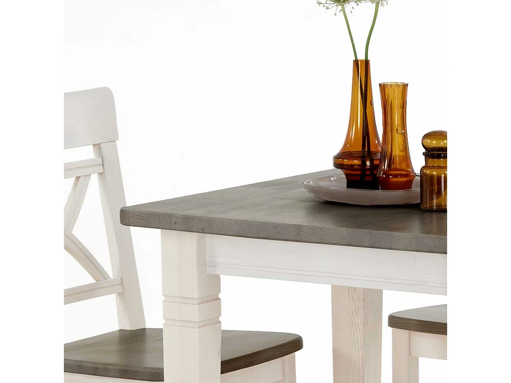 Landhaus Esstisch in Grau Weiß Kiefer massiv