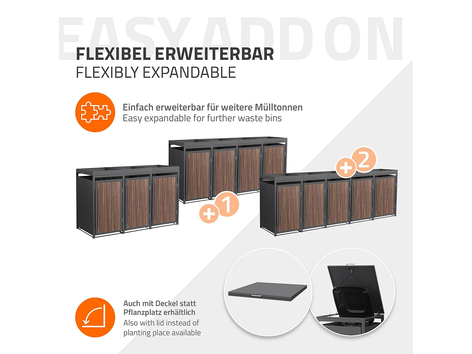 ML-Design Copribidone per spazzatura 3 bidoni 240L acciaio antracite rovere scuro, porta e tetto a fioriera, pattumiera esterno resistente intemperie