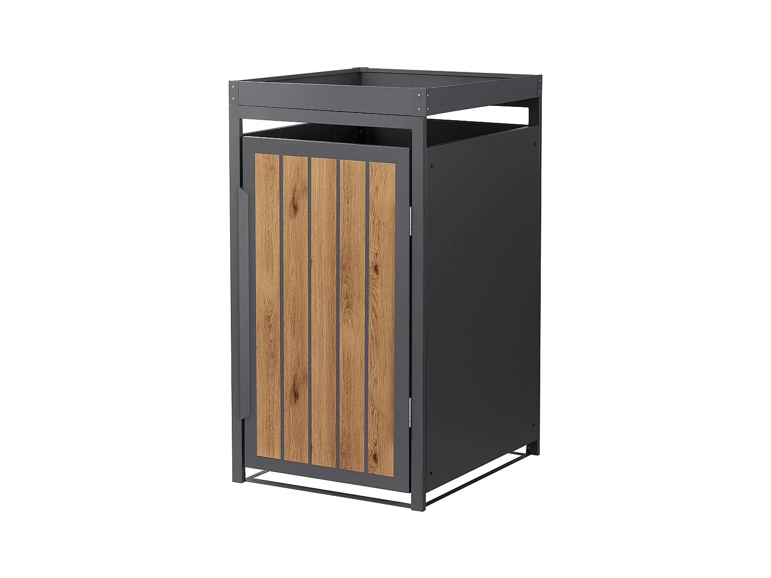 Abri pour 1 poubelle 68x80x124cm capacité 240L en acier aspect bois clair toit pour plantes et fleurs protection visuelle résistant aux intempéries