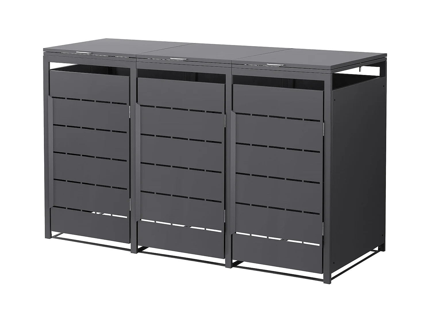 ML-Design Cobertizo para ocultar 3 cubos de basura 240L antracita 196x80x120cm, caseta de acero para exterior, contenedor resistente con tapa abatible