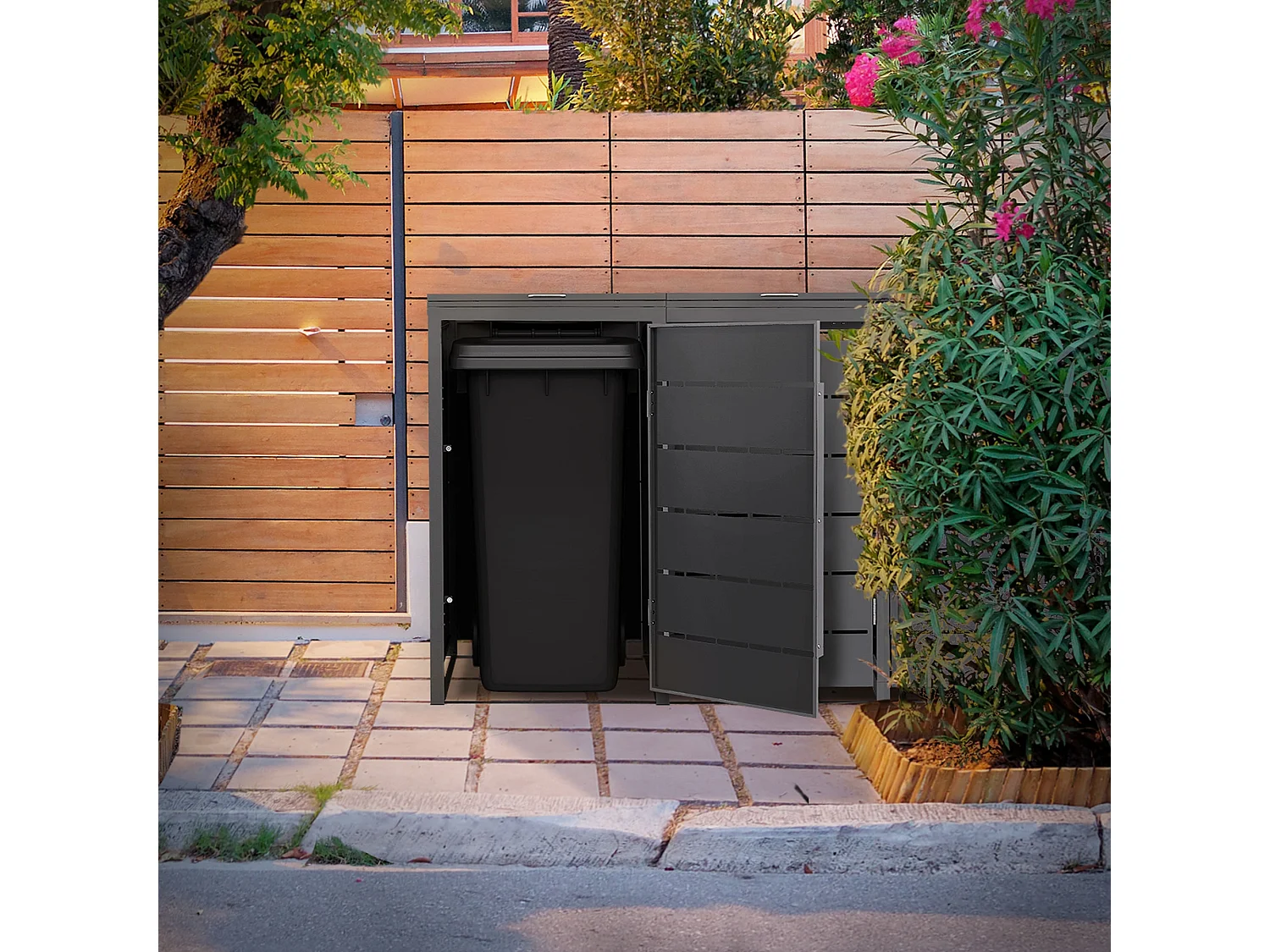 ML-Design Copribidone da spazzatura per 3 bidoni 240L 196x80x120 cm antracite cassonetto per rifiuti con coperchio deposito per bidoni da esterno