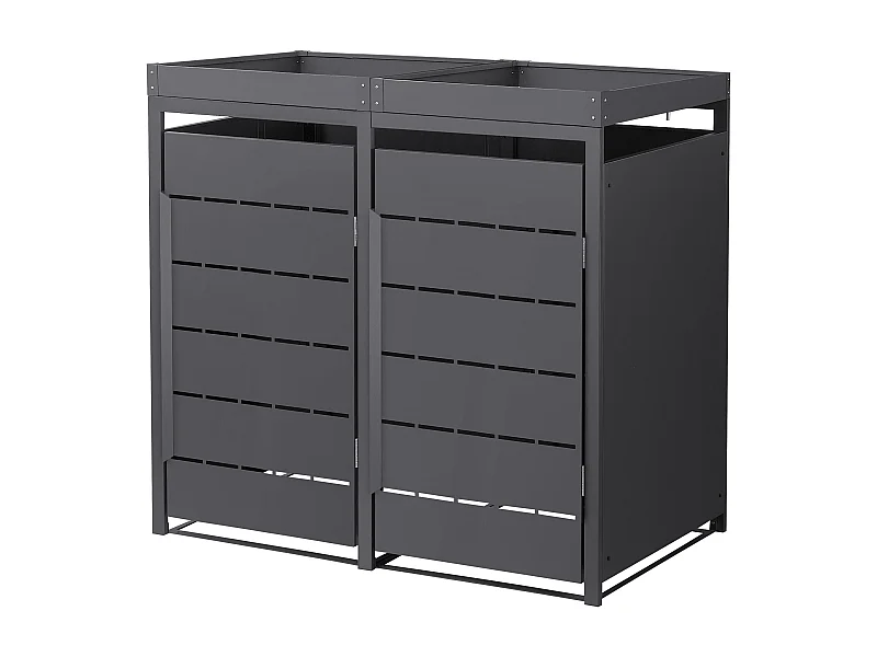 ML-Design Copribidone spazzatura per 2 bidoni 240L acciaio antracite con porta e tetto a fioriera, pattumiera da esterno resistente alle intemperie
