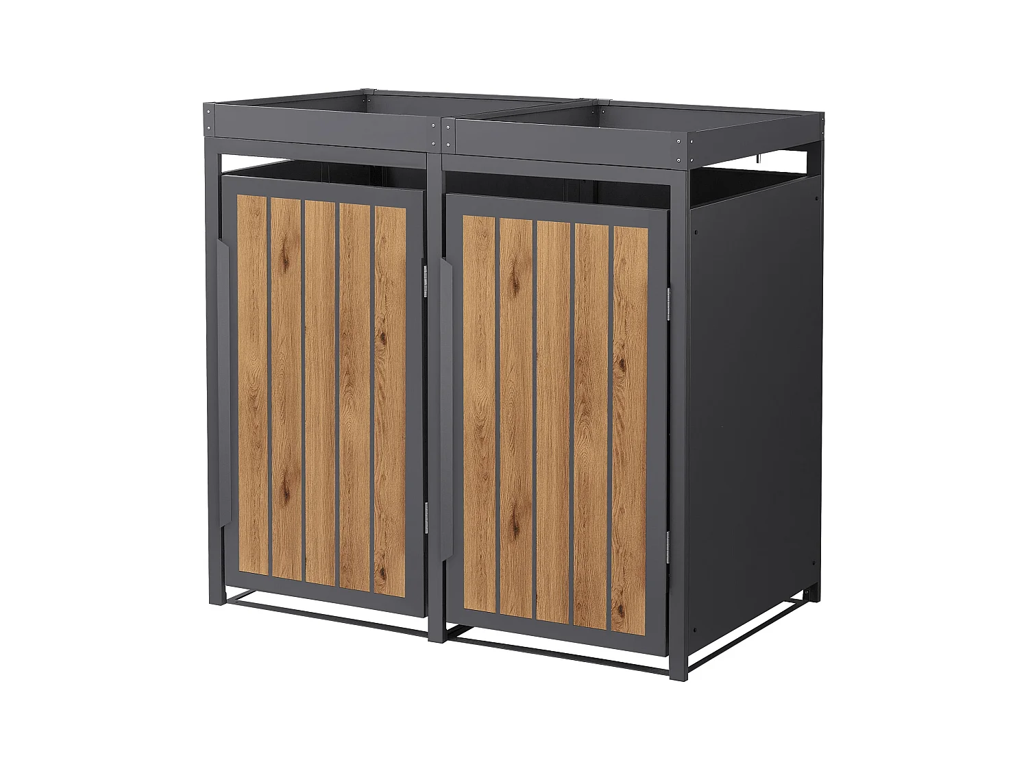 ML-Design Cobertizo para ocultar 2 cubos de basura 240L acero antracita-roble claro 132x80x124cm caseta exterior contenedor resistente, techo macetero