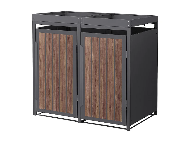 ML-Design Copribidone per spazzatura 2 bidoni 240L acciaio antracite rovere scuro, porta e tetto a fioriera, pattumiera esterno resistente intemperie