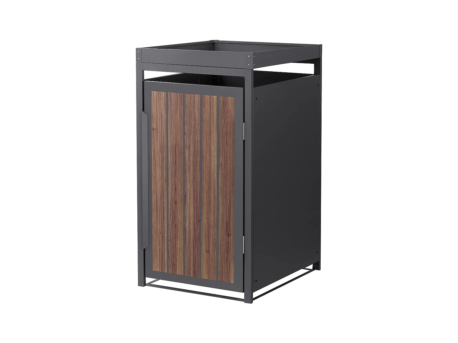 Abri pour 1 poubelle 68x80x124cm capacité 240L en acier aspect bois foncé toit pour plantes et fleurs protection visuelle résistant aux intempéries