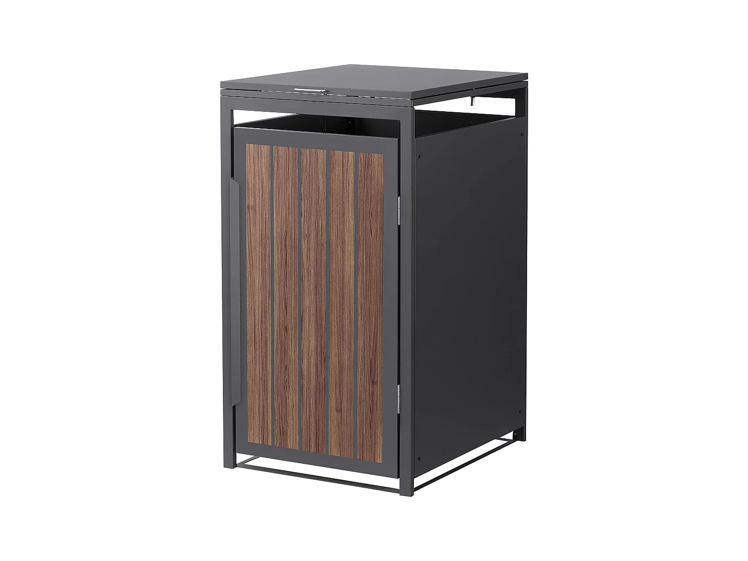 Abri pour 1 poubelle 68x80x120cm 240L anthracite acier aspect bois foncé couvercle rabattable et porte habillage conteneur résistant aux intempéries