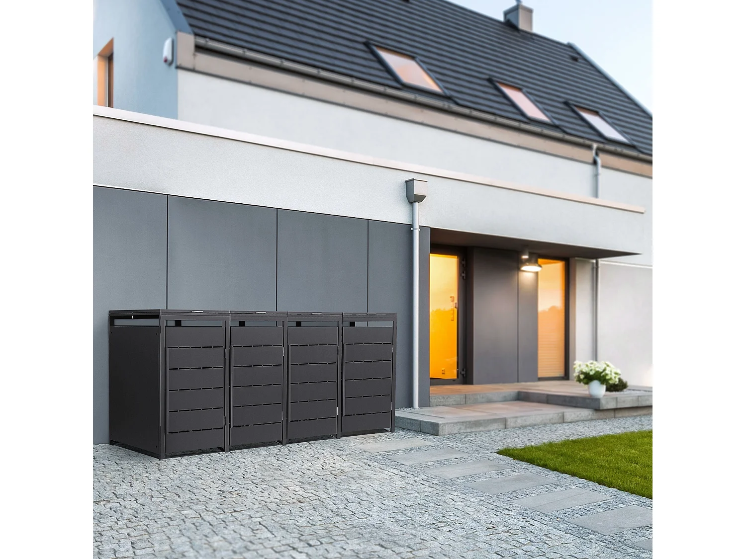 ML-Design Copribidone da spazzatura per 4 bidoni 240L 260x80x120 cm antracite cassonetto per rifiuti con coperchio deposito per bidoni da esterno