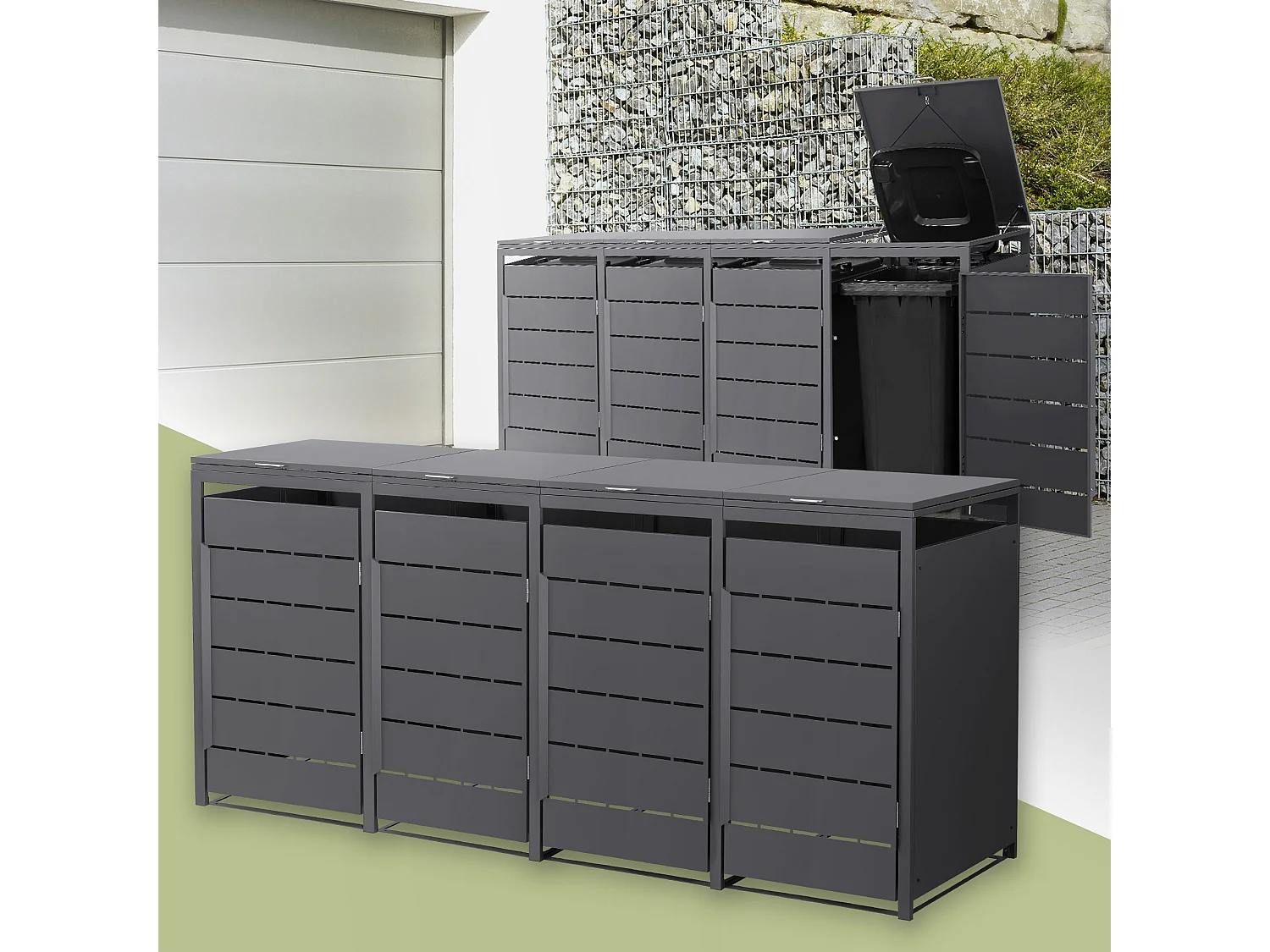 ML-Design Copribidone da spazzatura per 4 bidoni 240L 260x80x120 cm antracite cassonetto per rifiuti con coperchio deposito per bidoni da esterno