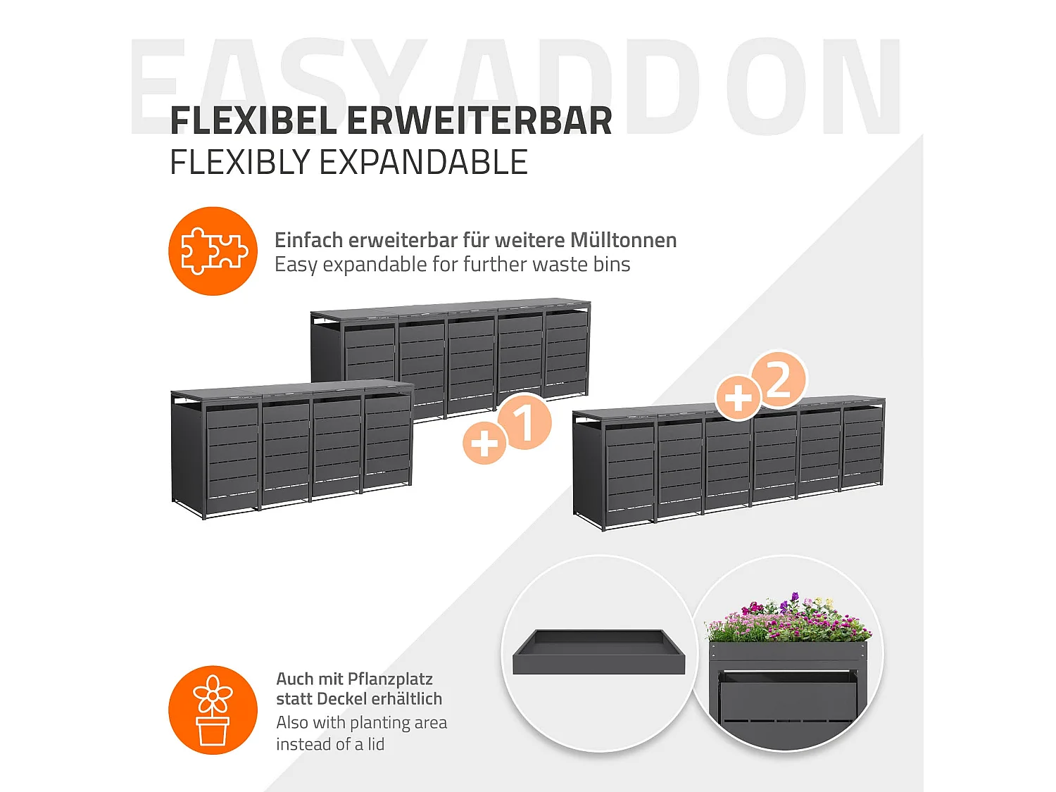 ML-Design Copribidone da spazzatura per 4 bidoni 240L 260x80x120 cm antracite cassonetto per rifiuti con coperchio deposito per bidoni da esterno