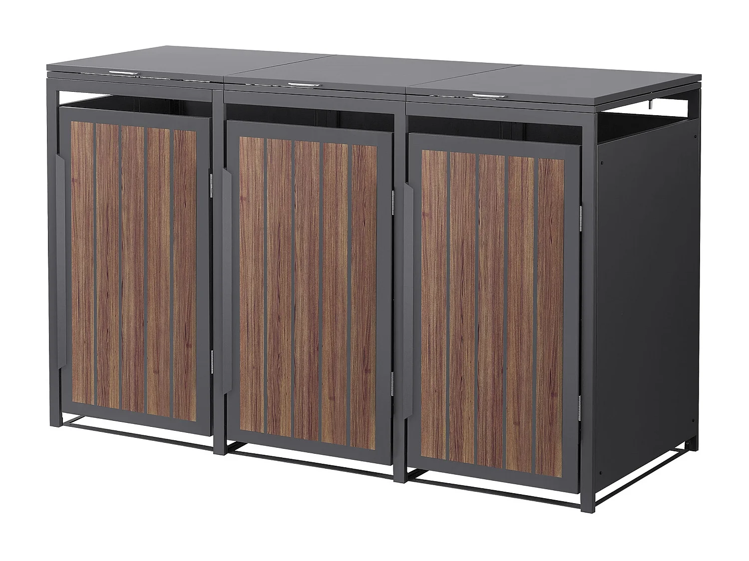 ML-Design Copribidone per spazzatura 3 bidoni 240L acciaio antracite rovere scuro, porta e tetto a ribalta, pattumiera esterno resistente intemperie