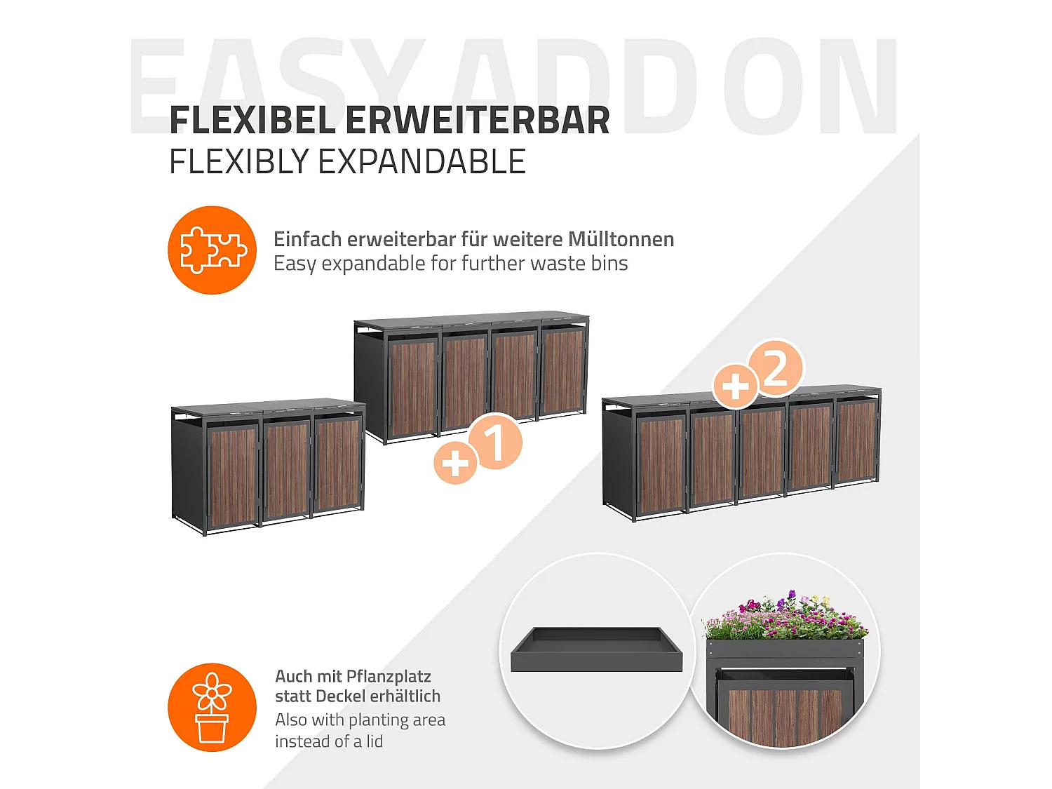 ML-Design Copribidone per spazzatura 3 bidoni 240L acciaio antracite rovere scuro, porta e tetto a ribalta, pattumiera esterno resistente intemperie