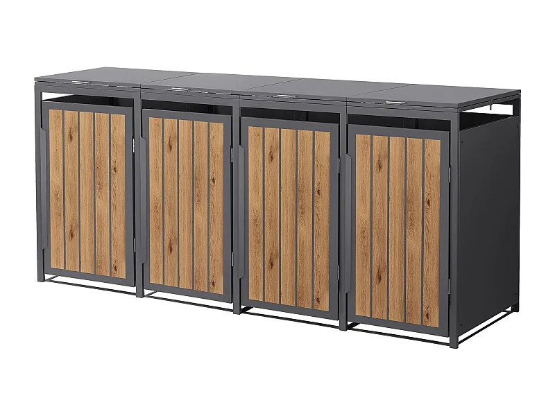 ML-Design Copribidone per spazzatura 4 bidoni 240L acciaio antracite rovere chiaro, porta e tetto a ribalta, pattumiera esterno resistente intemperie