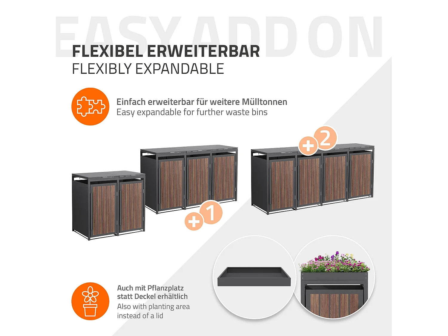 ML-Design Copribidone per spazzatura 2 bidoni 240L acciaio antracite rovere scuro, porta e tetto a ribalta, pattumiera esterno resistente intemperie