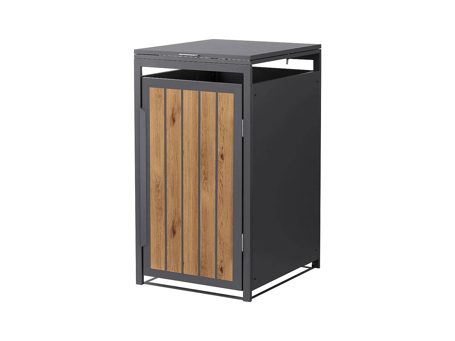 Abri pour 1 poubelle 68x80x120cm 240L anthracite acier aspect bois clair couvercle rabattable et porte habillage conteneur résistant aux intempéries