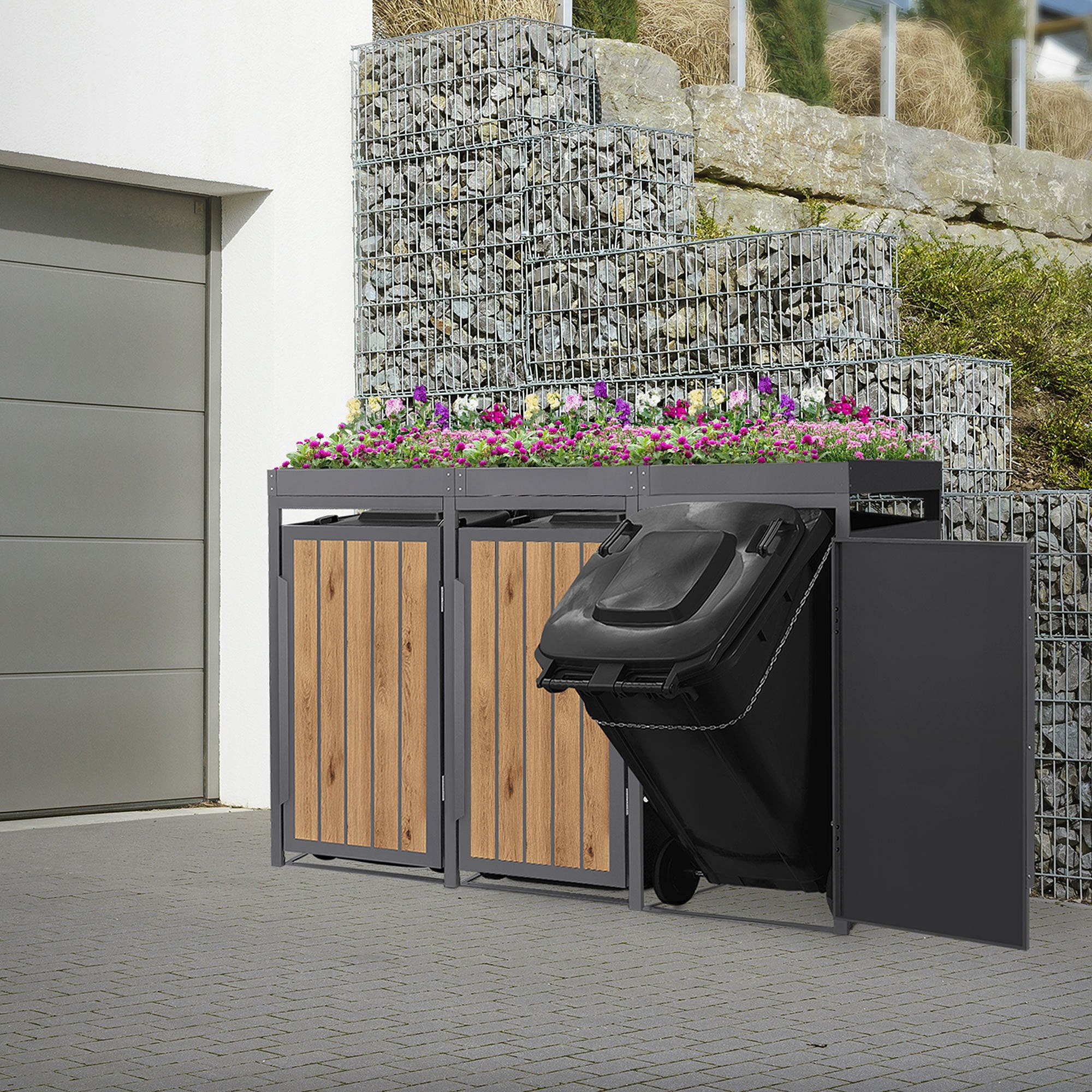 Pattumiera Giardino Plastica Pattumiera Wheeler 95L Prosperplast - Con Ruote E Coperchio Marrone Contenitore Giardino - Foto 5