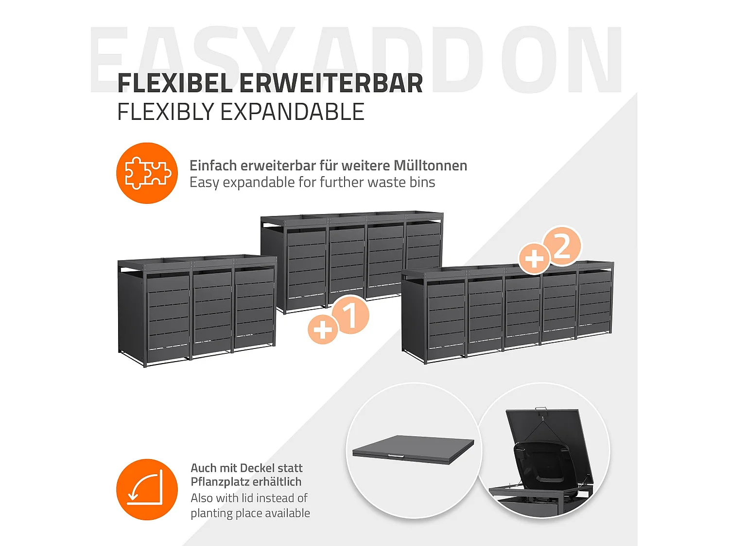 ML-Design Copribidone spazzatura per 3 bidoni 240L acciaio antracite con porta e tetto a fioriera, pattumiera da esterno resistente alle intemperie