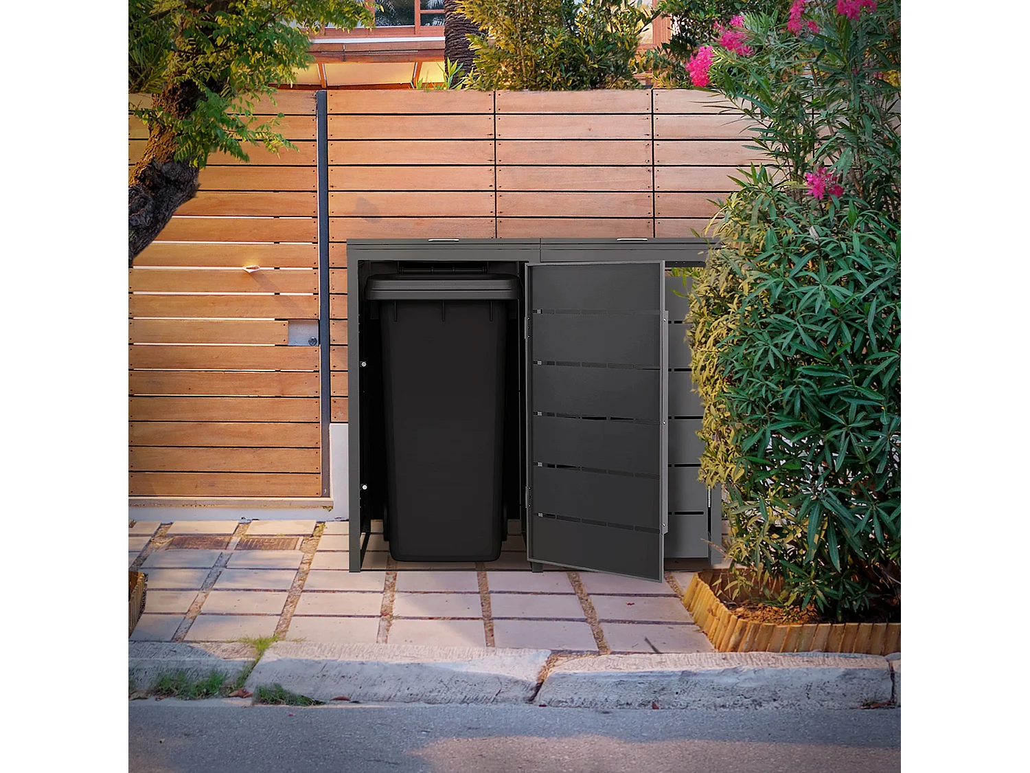 ML-Design Copribidone da spazzatura per 2 bidoni 240L 132x80x120 cm antracite cassonetto per rifiuti con coperchio deposito per bidoni da esterno