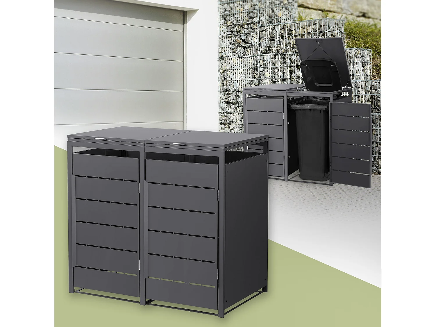 ML-Design Copribidone da spazzatura per 2 bidoni 240L 132x80x120 cm antracite cassonetto per rifiuti con coperchio deposito per bidoni da esterno