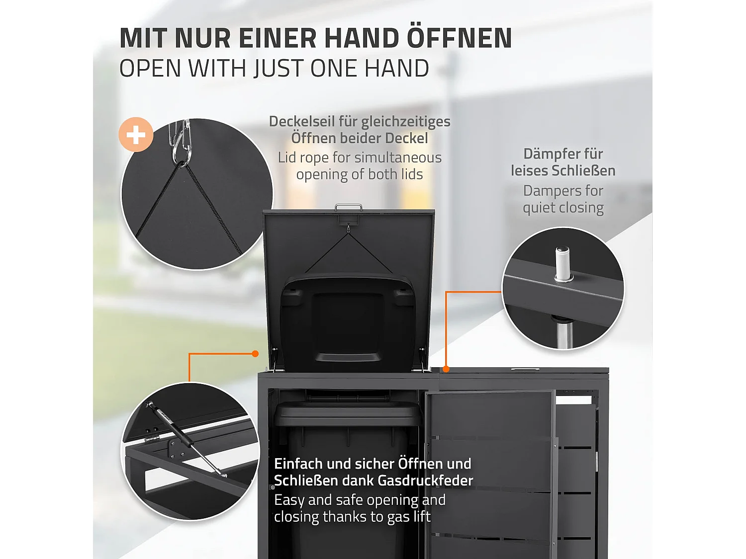 ML-Design Copribidone da spazzatura per 2 bidoni 240L 132x80x120 cm antracite cassonetto per rifiuti con coperchio deposito per bidoni da esterno