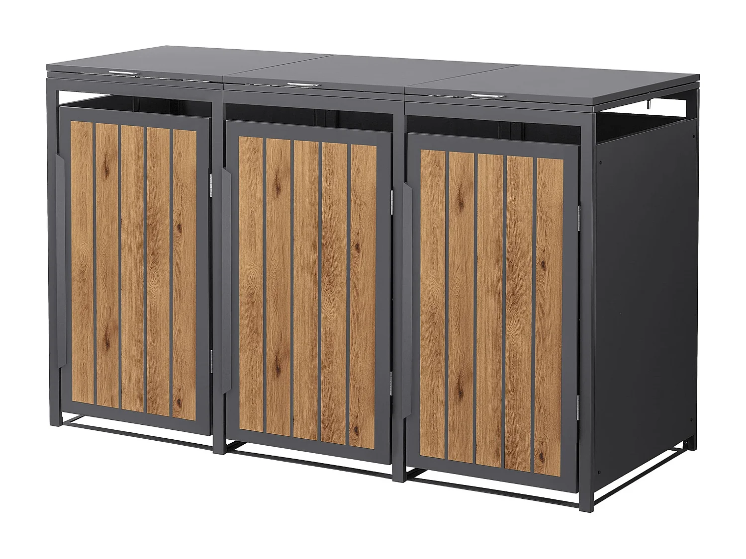 ML-Design Copribidone per spazzatura 3 bidoni 240L acciaio antracite rovere chiaro, porta e tetto a ribalta, pattumiera esterno resistente intemperie