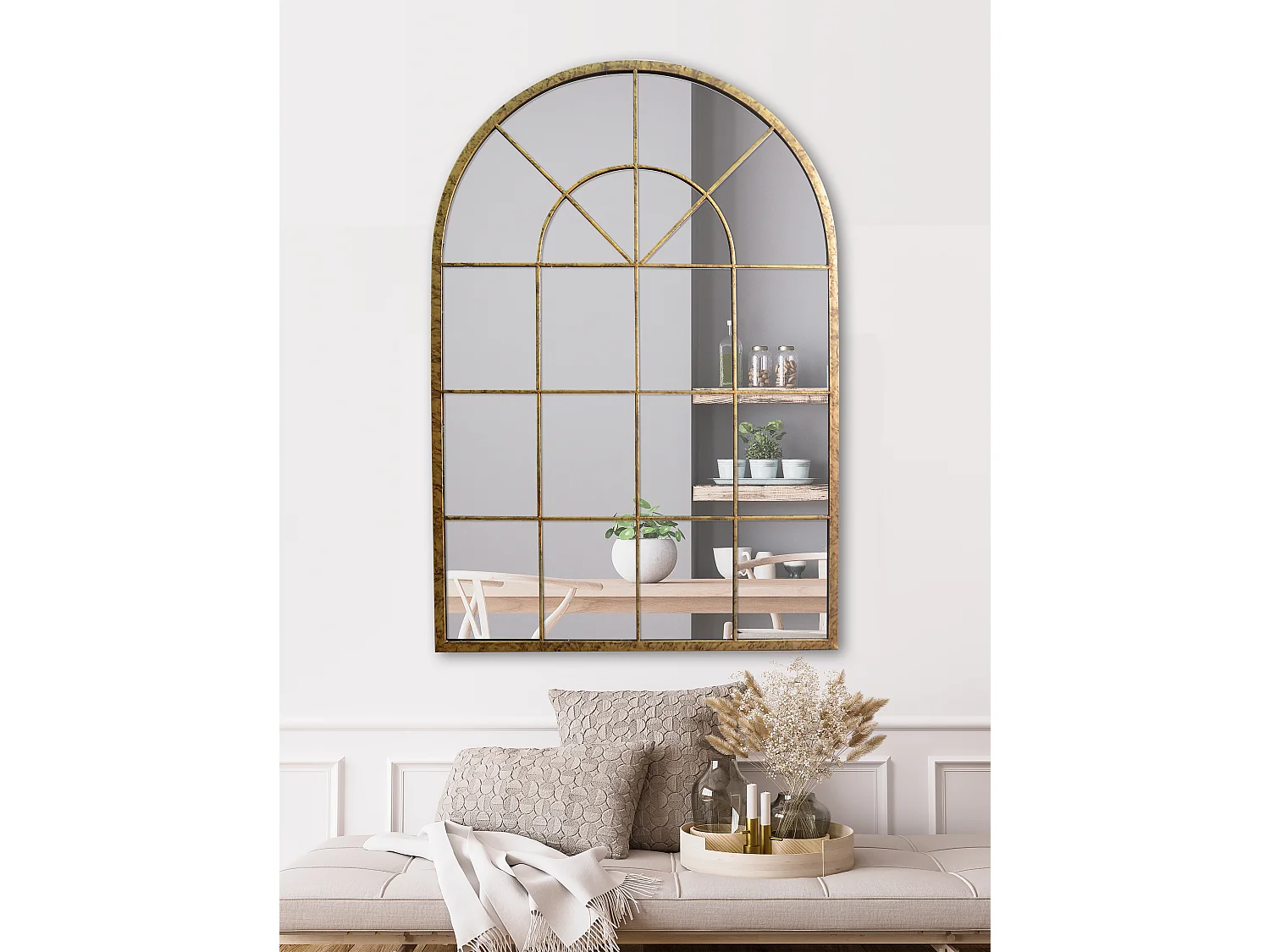 Miroir fenêtre arquée 93x135cm Dore