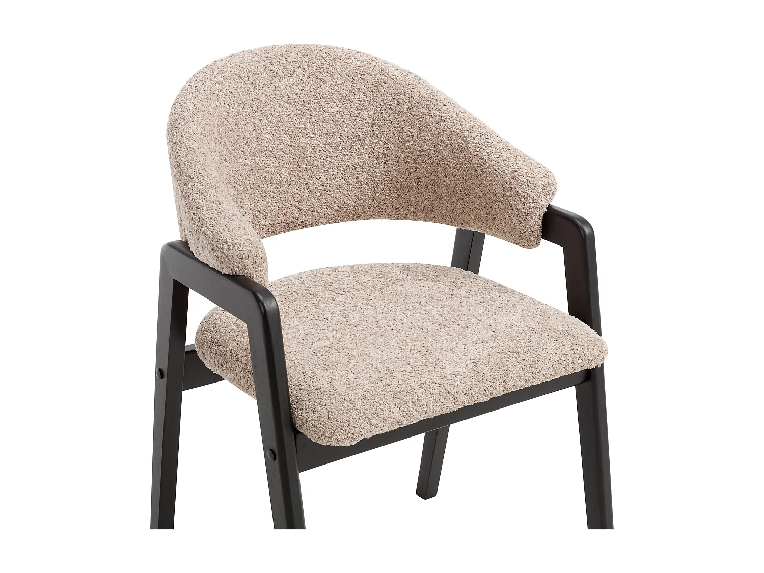 Sæt med 6 stole med armlæn i bouclé stof og gummitræ - Taupe og sort - SOLUNA