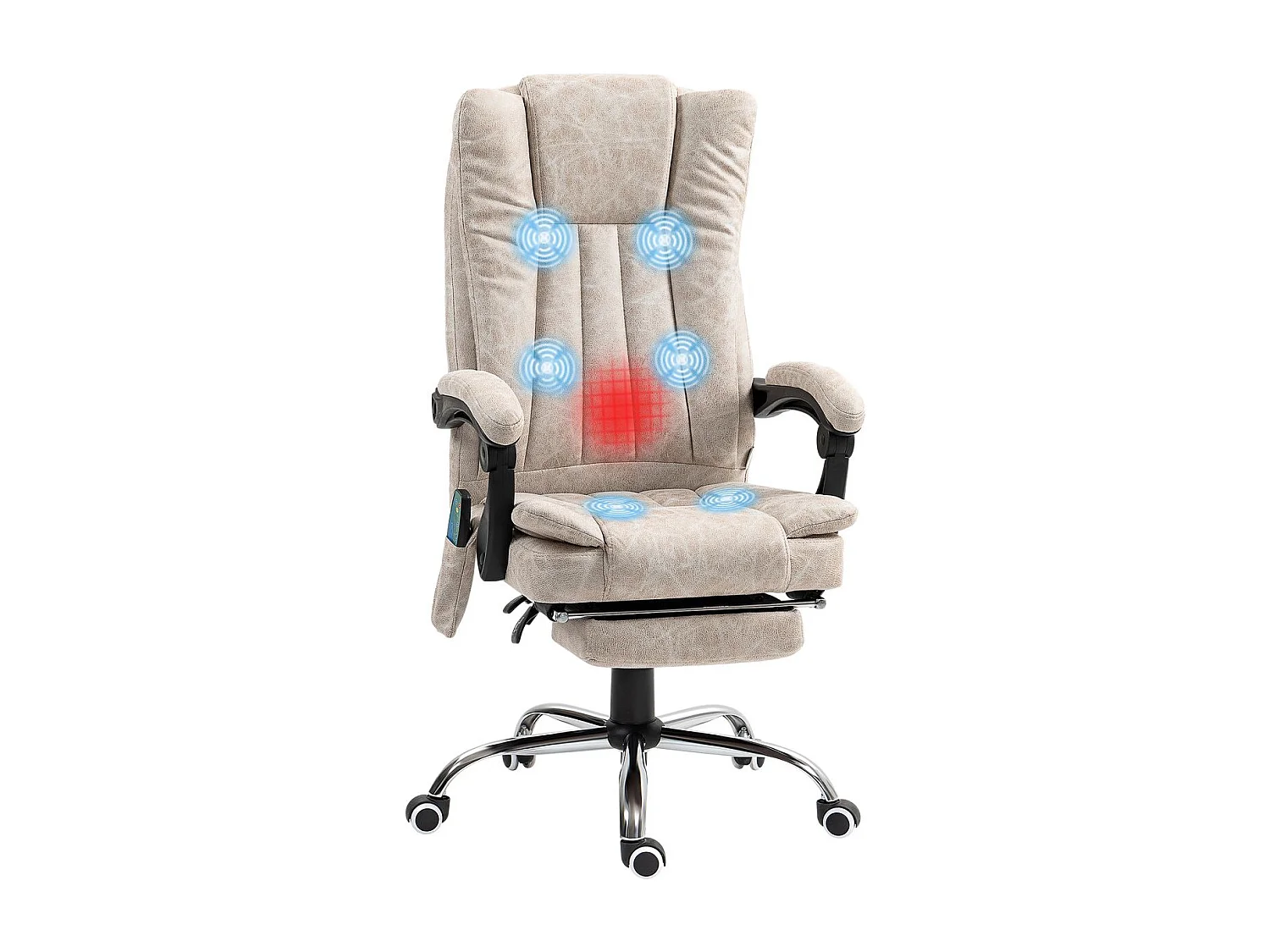 Silla de oficina Orquídea Homcom 6 puntos de masaje + calefacción + reposapiés crema 113-120x70x62 cm