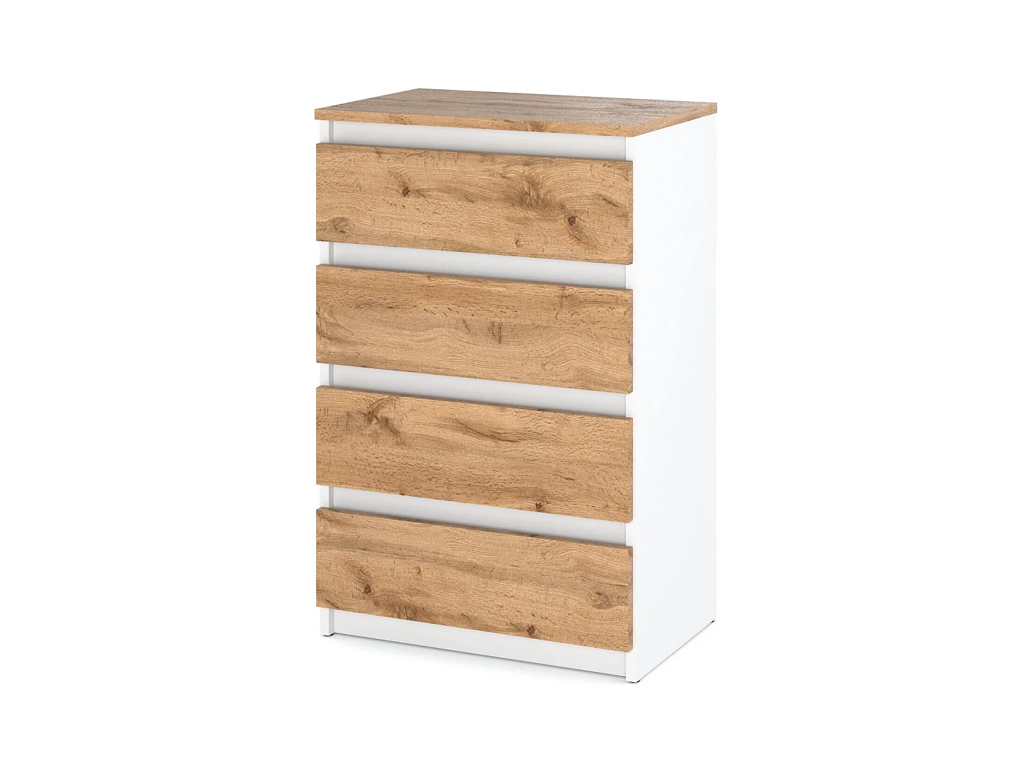 Commode Blanche Chêne Wotan avec 4 Tiroirs 60 cm Meuble TV pour Salon Buffet