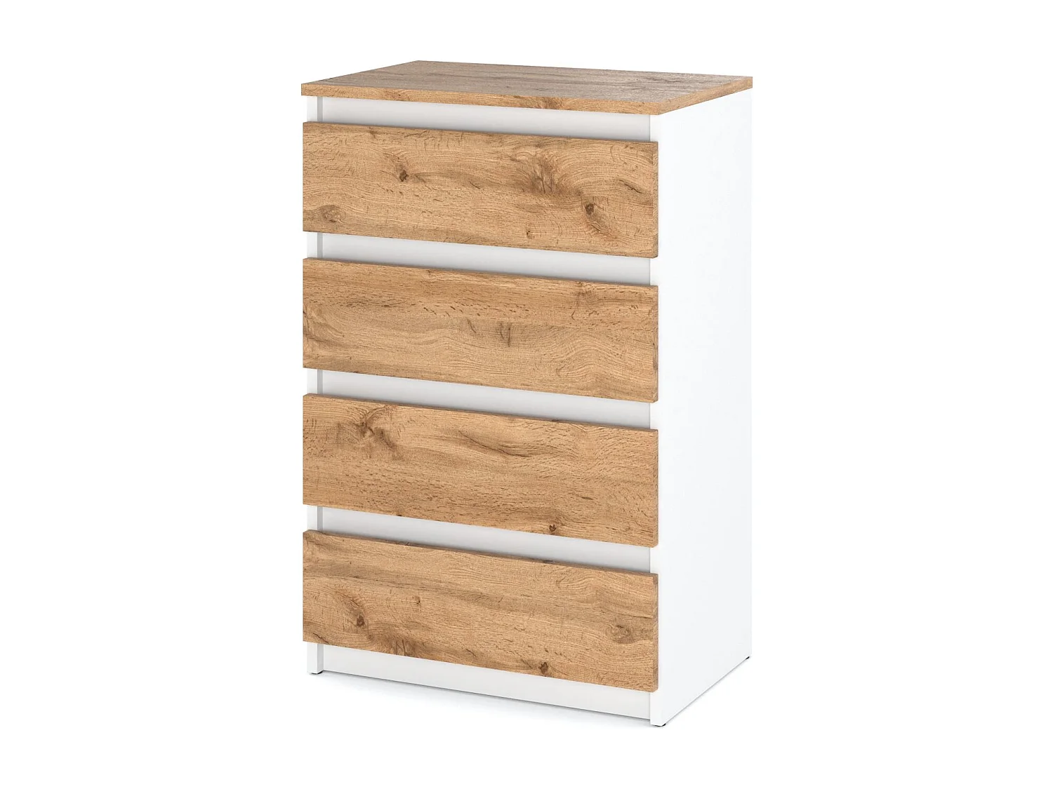 Commode Blanche Chêne Wotan avec 4 Tiroirs 60 cm Meuble TV pour Salon Buffet