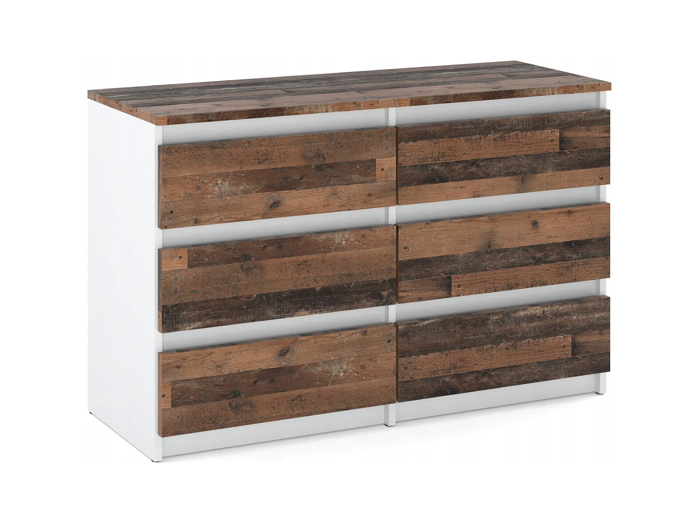 Commode blanche vintage 100 cm – 6 tiroirs – Meuble TV / Rangement salon