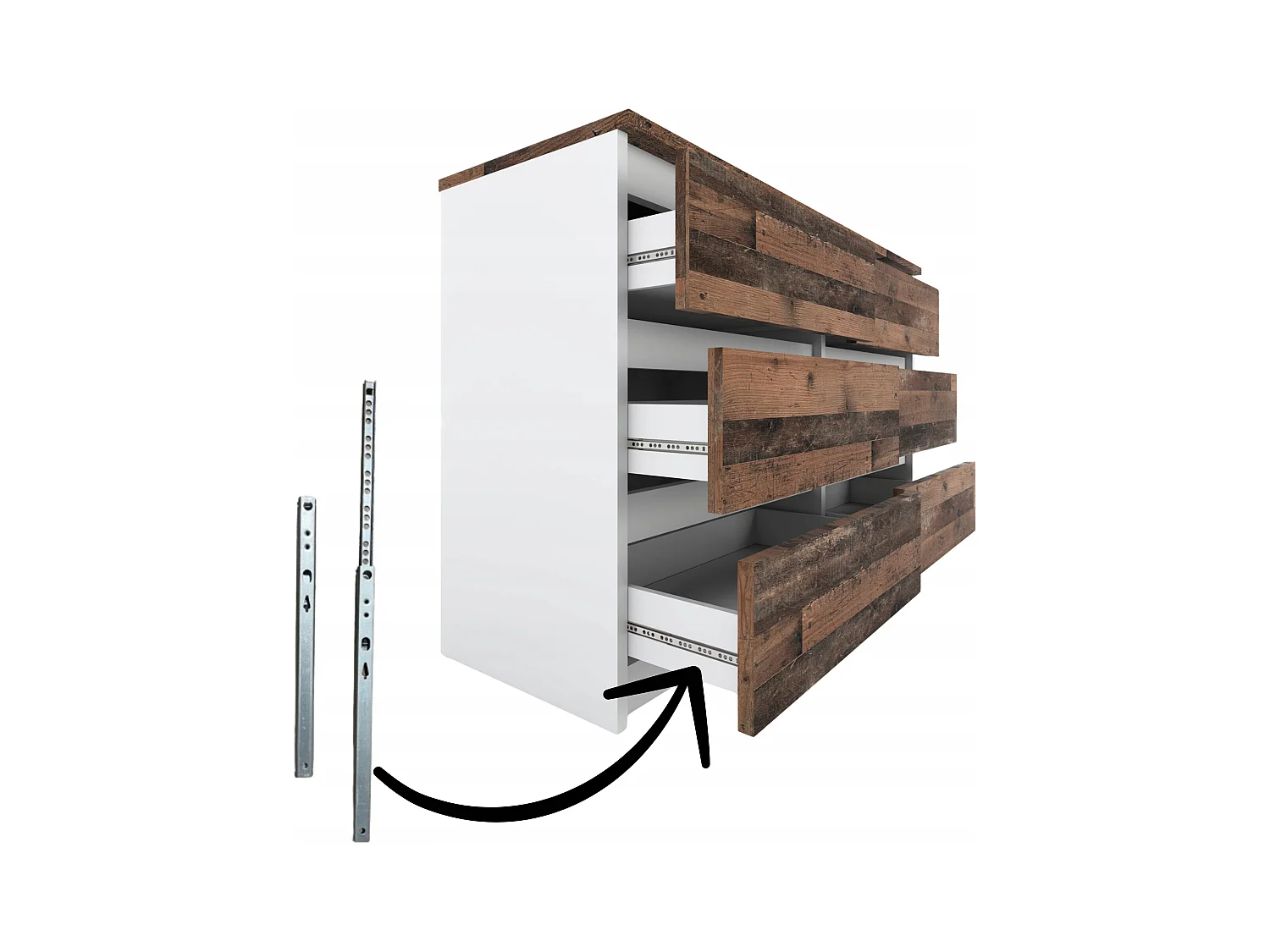 Commode blanche vintage 100 cm – 6 tiroirs – Meuble TV / Rangement salon