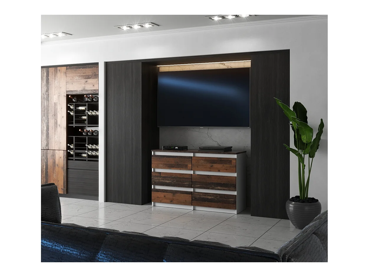 Commode blanche vintage 100 cm – 6 tiroirs – Meuble TV / Rangement salon