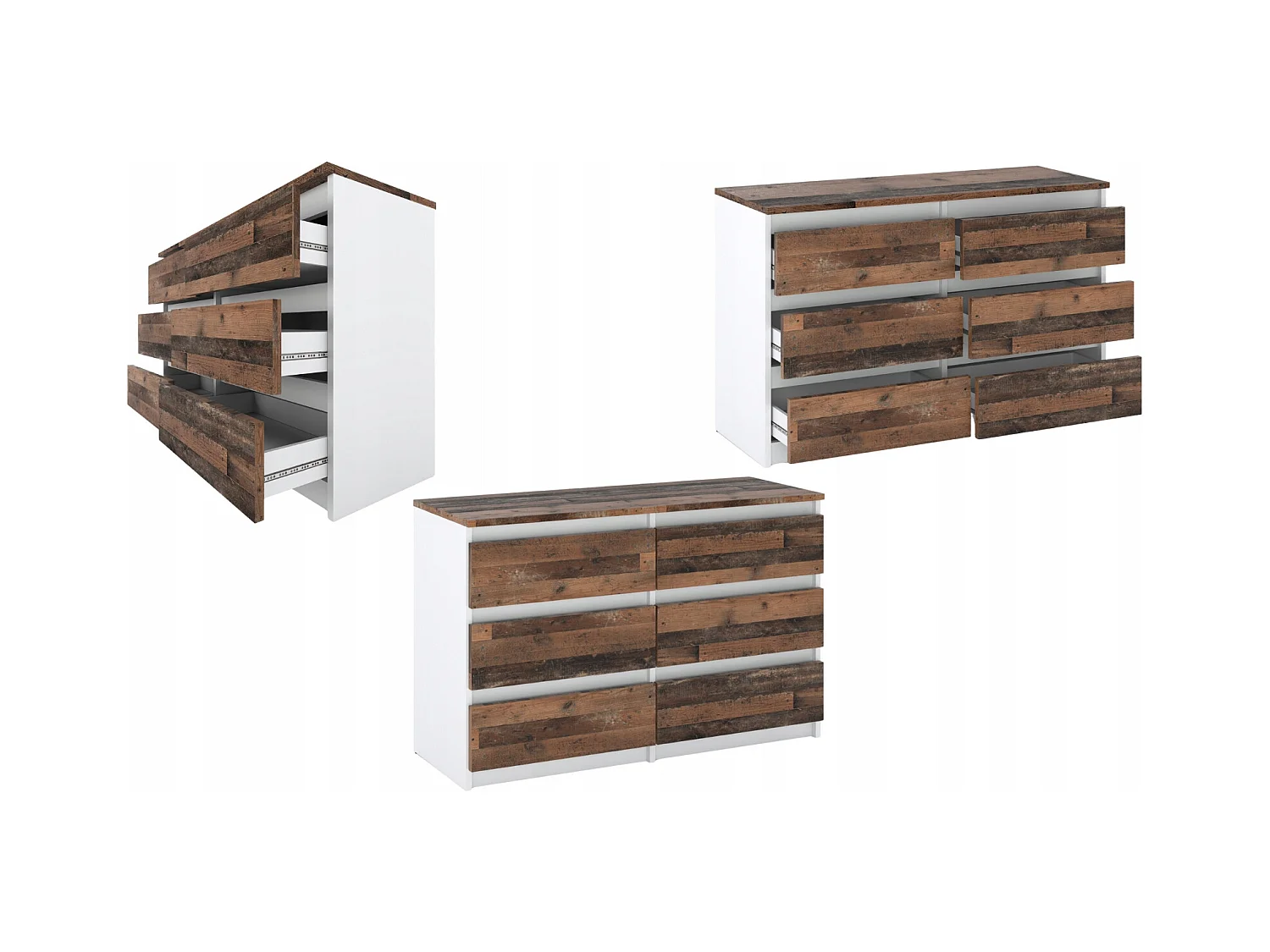 Commode blanche vintage 100 cm – 6 tiroirs – Meuble TV / Rangement salon