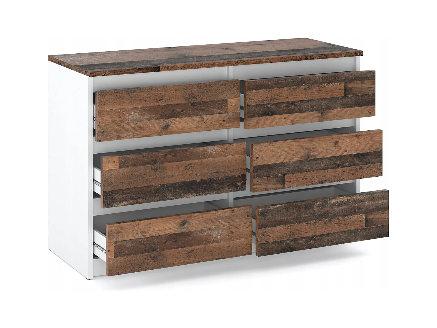 Commode blanche vintage 100 cm – 6 tiroirs – Meuble TV / Rangement salon