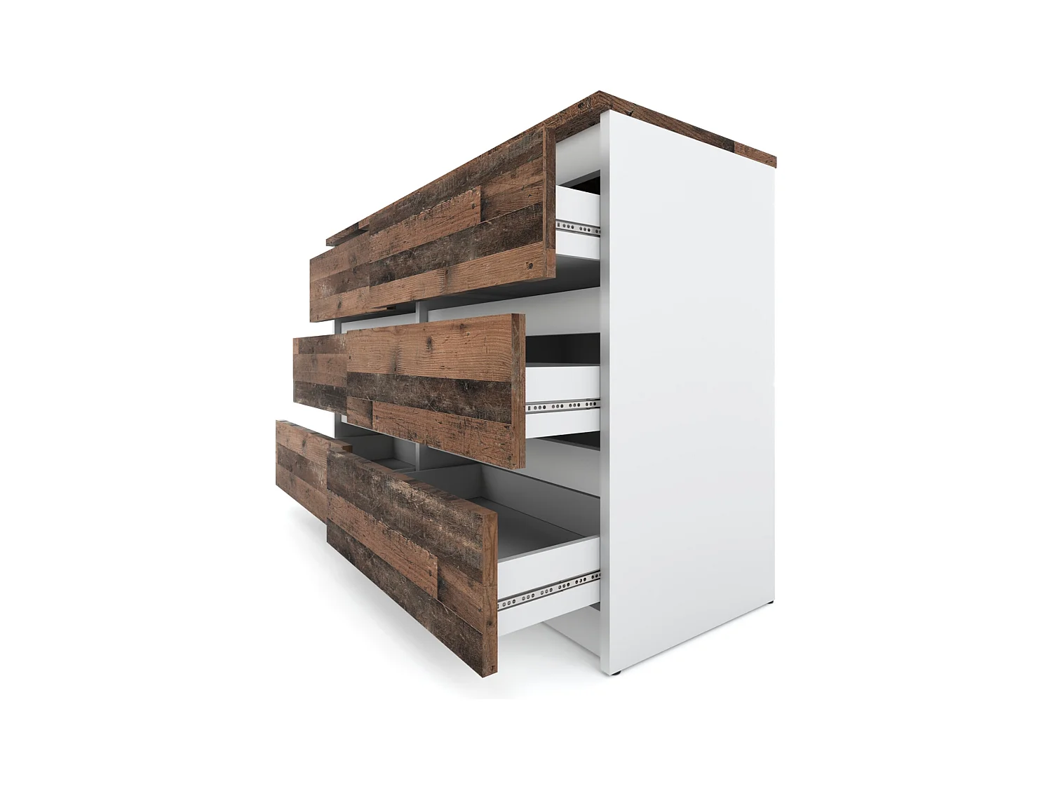 Commode blanche vintage 100 cm – 6 tiroirs – Meuble TV / Rangement salon