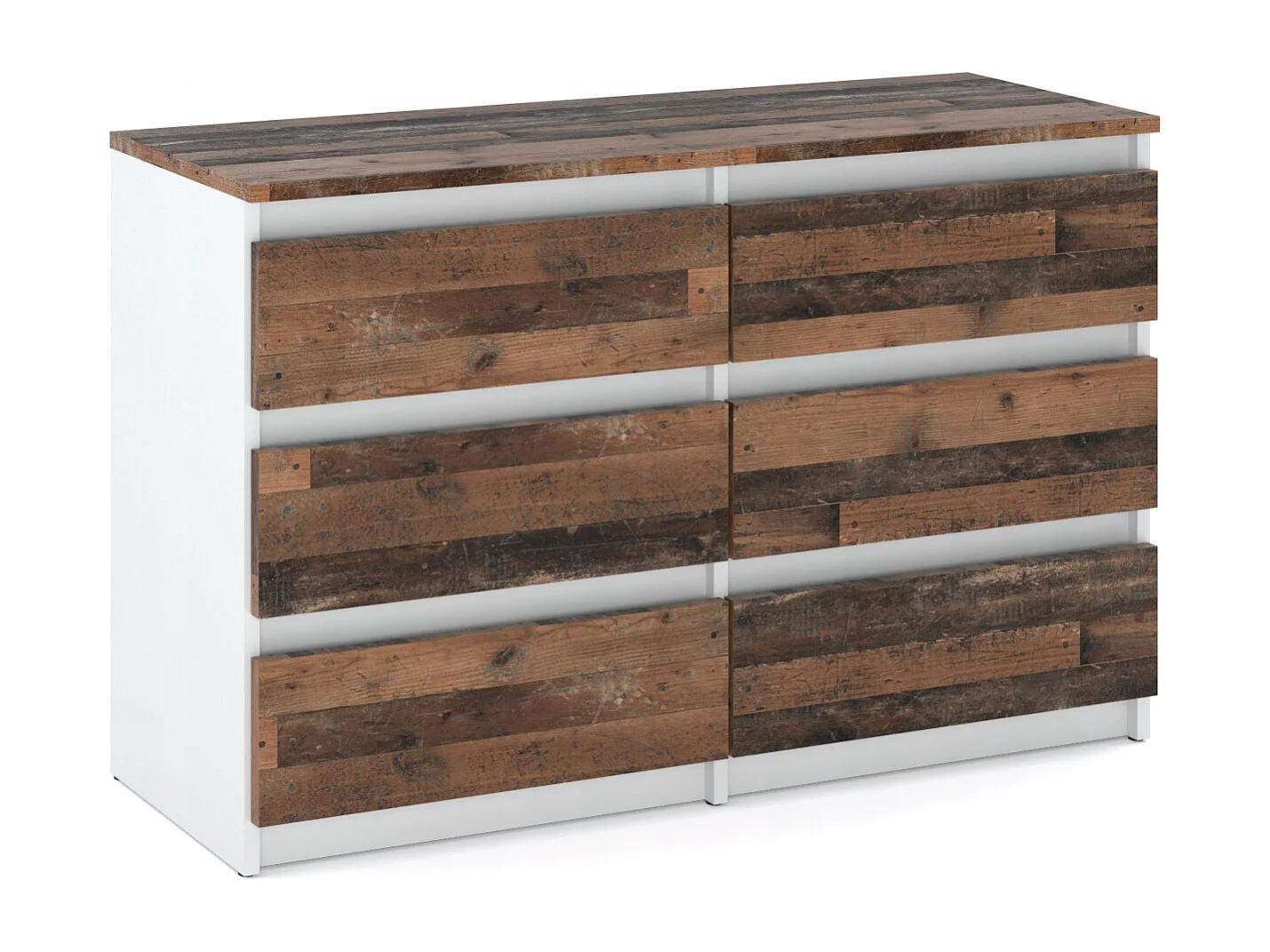 Commode blanche vintage 100 cm – 6 tiroirs – Meuble TV / Rangement salon