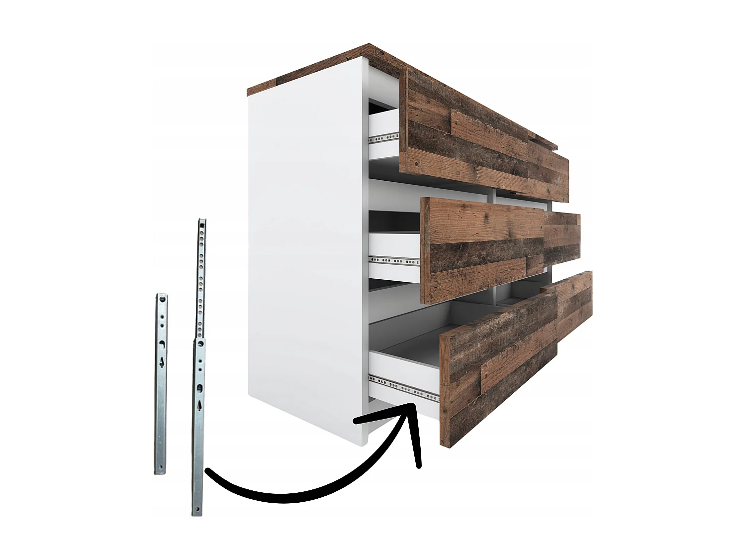 Commode blanche vintage 100 cm – 6 tiroirs – Meuble TV / Rangement salon